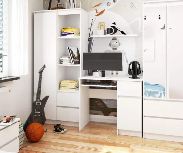 Ak furniture Písací stôl PIKSEL 90 cm biely pravý