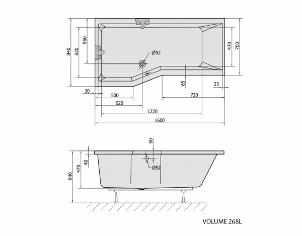POLYSAN - VERSYS L asymetrická vaňa 160x84x70x47cm, biela 14611