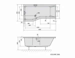 POLYSAN - VERSYS L asymetrická vaňa 160x84x70x47cm, biela 14611