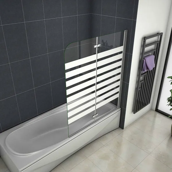 H K - Vaňová zástena S22 STRIPE 120x140cm - dvojdielna sklopná, číre sklo so vzorom, pravý variant SE-S22STRIPE120R