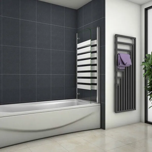 H K - Vaňová zástena S22 STRIPE 120x140cm - dvojdielna sklopná, číre sklo so vzorom, pravý variant SE-S22STRIPE120R
