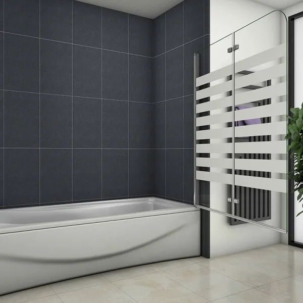 H K - Vaňová zástena S22 STRIPE 120x140cm - dvojdielna sklopná, číre sklo so vzorom, pravý variant SE-S22STRIPE120R