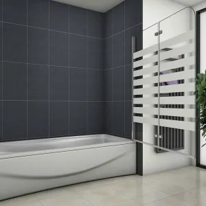 H K - Vaňová zástena S22 STRIPE 120x140cm - dvojdielna sklopná, číre sklo so vzorom, pravý variant SE-S22STRIPE120R