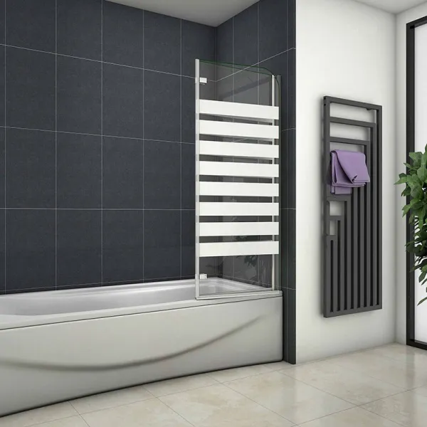 H K - Vaňová zástena S22 STRIPE 120x140cm - dvojdielna sklopná, číre sklo so vzorom, pravý variant SE-S22STRIPE120R