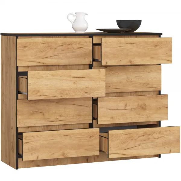 Ak furniture Komoda Kuba 120 cm 8 zásuvek dub craft zlatý
