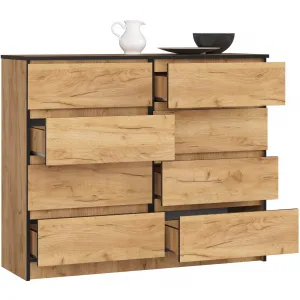 Ak furniture Komoda Kuba 120 cm 8 zásuvek dub craft zlatý