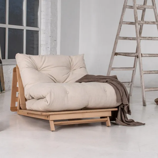 MarLiving Skladacie kreslo futon LAYTI 02 90 cm z masívu/krémové