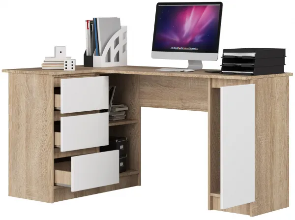 Ak furniture Rohový písací stôl B20 155 cm dub sonoma/biely ľavý