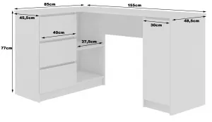Ak furniture Rohový písací stôl B20 155 cm dub sonoma/biely ľavý