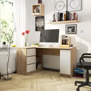 Ak furniture Rohový písací stôl B20 155 cm dub sonoma/biely ľavý