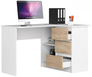 Ak furniture Rohový písací stôl B16 124 cm biely/dub sonoma pravý
