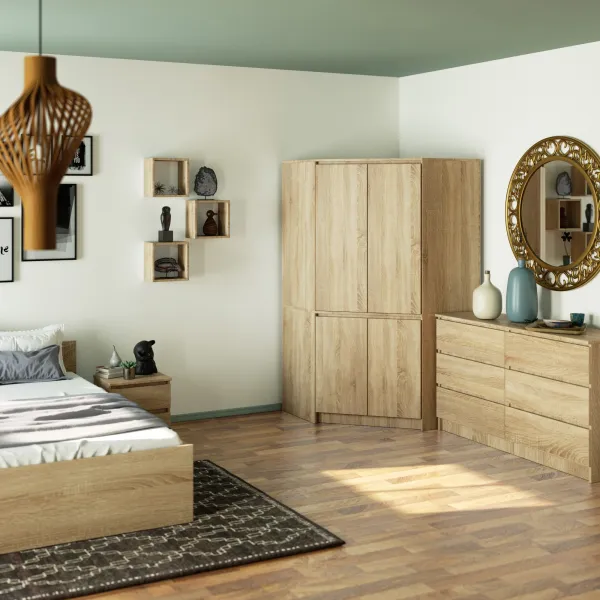 Ak furniture Rohová šatní skříň CLP 100 cm 4D dub sonoma