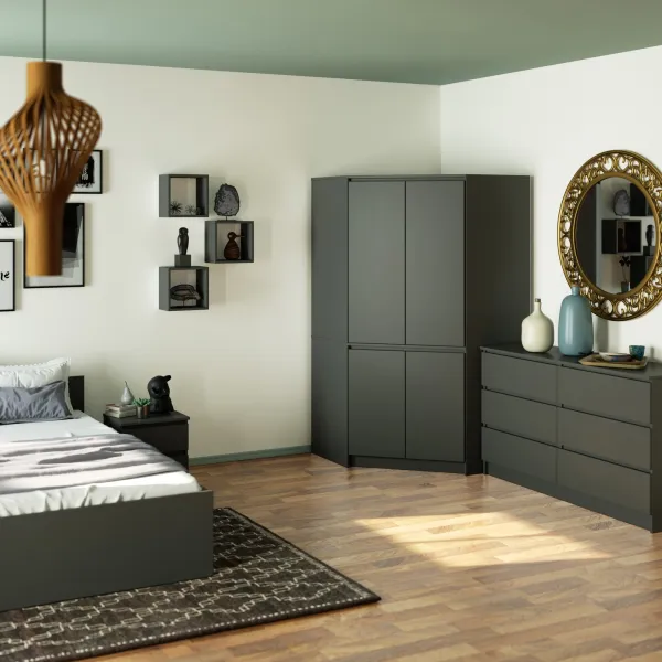 Ak furniture Rohová šatní skříň CLP 100 cm 4D grafitově šedá