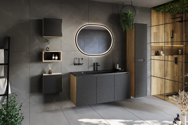 ArtCom Vysoká skrinka do kúpeľne OCEAN Black 80-01-1D