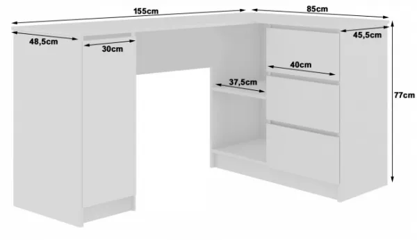 Ak furniture Rohový písací stôl B20 155 cm dub sonoma/biely pravý