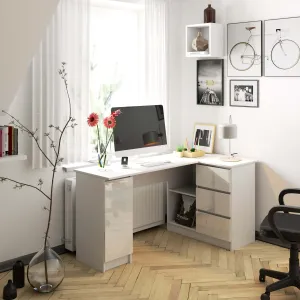 Ak furniture Rohový písací stôl B20 155 cm biely lesk pravý