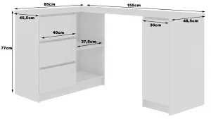 Ak furniture Rohový písací stôl B20 155 bílý lesk levý