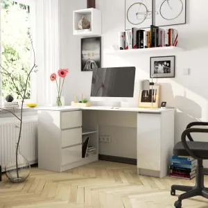 Ak furniture Rohový písací stôl B20 155 bílý lesk levý