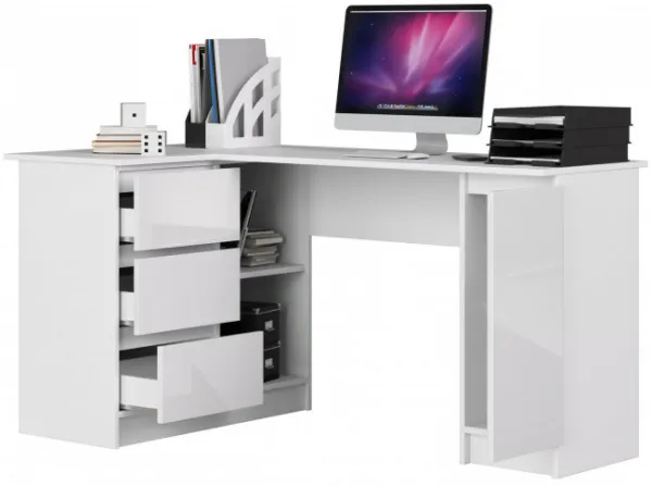 Ak furniture Rohový písací stôl B20 155 bílý lesk levý