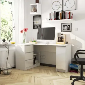 Ak furniture Rohový písací stôl B20 155 bílý lesk levý