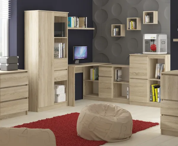 Ak furniture Rohový psací stůl B-17 s komodou dub sonoma