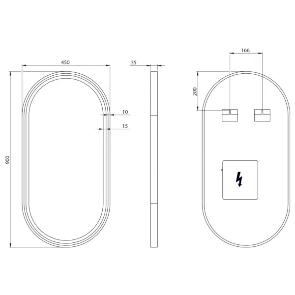 SAPHO - KAIRA zrkadlo oválne s LED osvetlením 45x90cm, čierna mat KA450