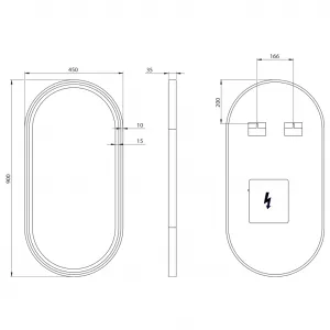 SAPHO - KAIRA zrkadlo oválne s LED osvetlením 45x90cm, čierna mat KA450