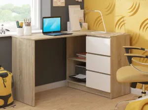 Ak furniture Rohový písací stôl B16 124 cm dub sonoma/biely pravý