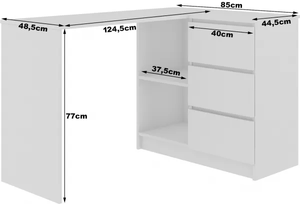 Ak furniture Rohový písací stôl B16 124 cm biely/čierny pravý