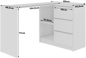 Ak furniture Rohový písací stôl B16 124 cm biely/čierny pravý