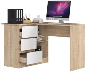 Ak furniture Rohový písací stôl B16 124 cm dub sonoma/biely ľavý