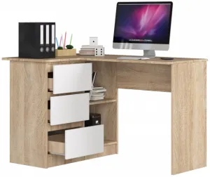 Ak furniture Rohový písací stôl B16 124 cm dub sonoma/biely ľavý