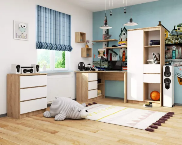 Ak furniture Rohový písací stôl B16 124 cm dub sonoma/biely ľavý
