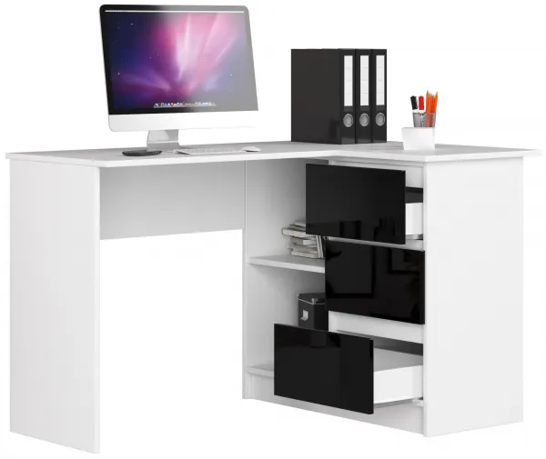 Ak furniture Rohový písací stôl B16 124 cm biely/čierny pravý