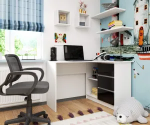 Ak furniture Rohový písací stôl B16 124 cm biely/čierny pravý