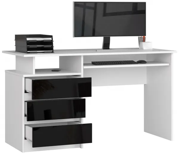 Ak furniture Volně stojící psací stůl CLP 135 cm bílý/černý lesk