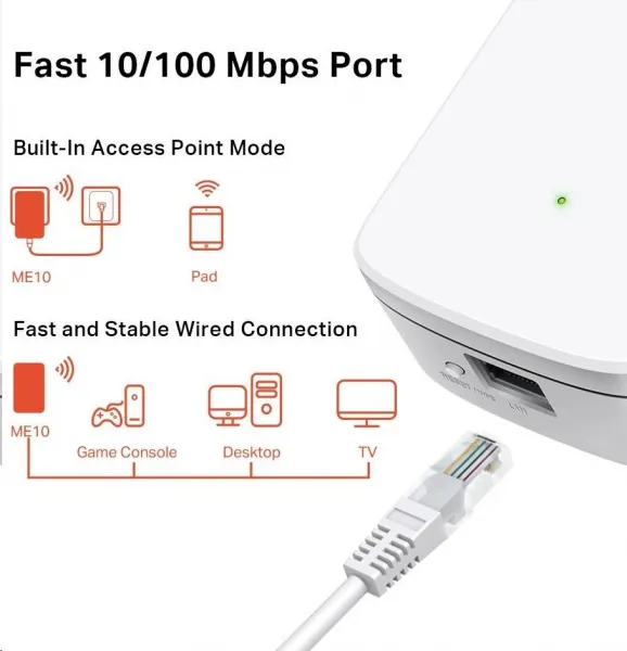 MERCUSYS ME10 WiFi4 Extender/Repeater (N300,2,4GHz,1x100Mb/s LAN)