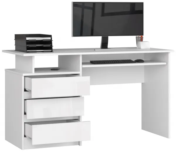 Ak furniture Volně stojící psací stůl CLP 135 cm bílý lesk