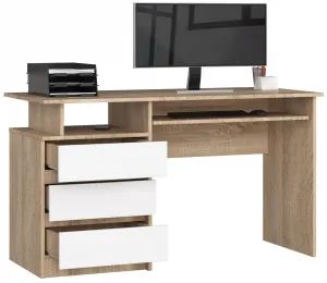 Ak furniture Volně stojící psací stůl CLP 135 cm dub sonoma/bílý