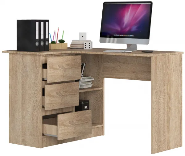 Ak furniture Rohový písací stôl B16 124 cm dub sonoma ľavý
