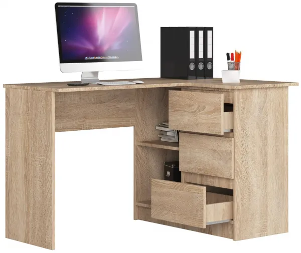 Ak furniture Rohový písací stôl B16 124 cm dub sonoma pravý