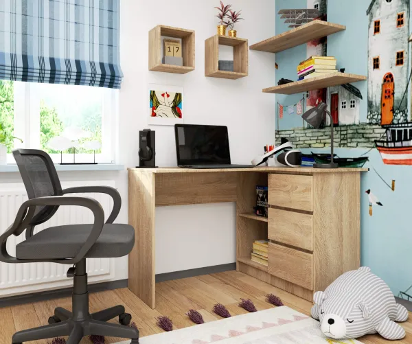 Ak furniture Rohový písací stôl B16 124 cm dub sonoma pravý