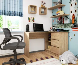 Ak furniture Rohový písací stôl B16 124 cm dub sonoma pravý