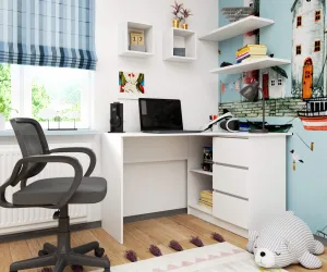 Ak furniture Rohový psací stůl B16 124 cm bílý pravý