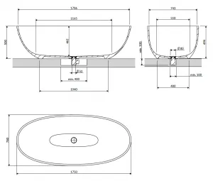 OMNIRES - SHELL M+ voľne stojaca vaňa, 175 x 78 cm, biela mat SHELL175WWBM