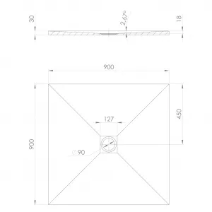 POLYSAN - TRENECA sprchová vanička z liateho mramoru s možnosťou úpravy rozmeru 90x90cm, čierna matná 84300.21