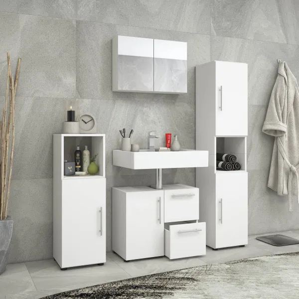 VCM Koupelnový set Flandu se zrcadlovou skříňkou, bílá