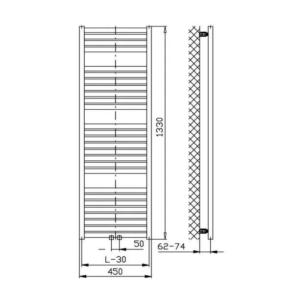 AQUALINE - TONDI vykurovacie teleso 450x1330 stredové pripojenie, biela DT470T
