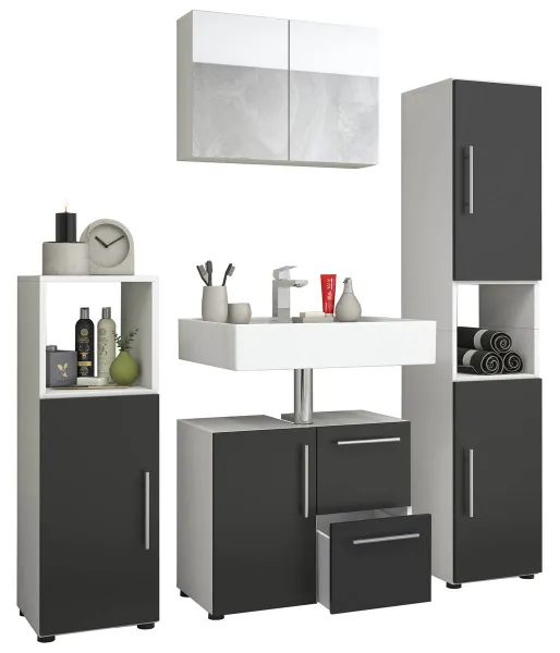 VCM Koupelnový set Flandu se zrcadlovou skříňkou, černobílý