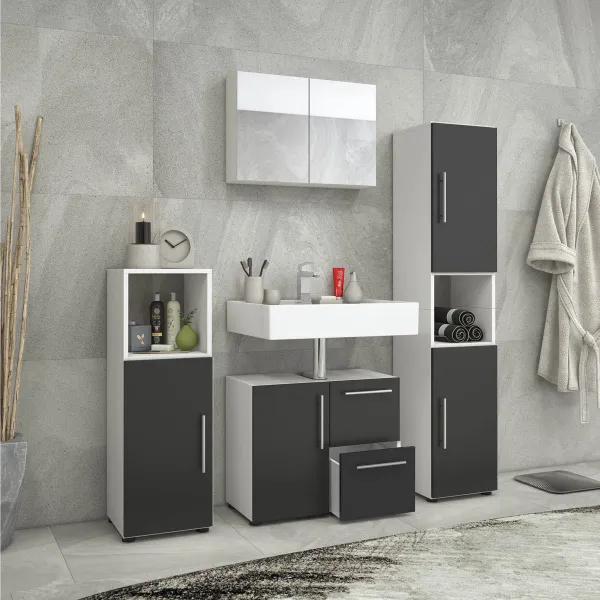 VCM Koupelnový set Flandu se zrcadlovou skříňkou, černobílý